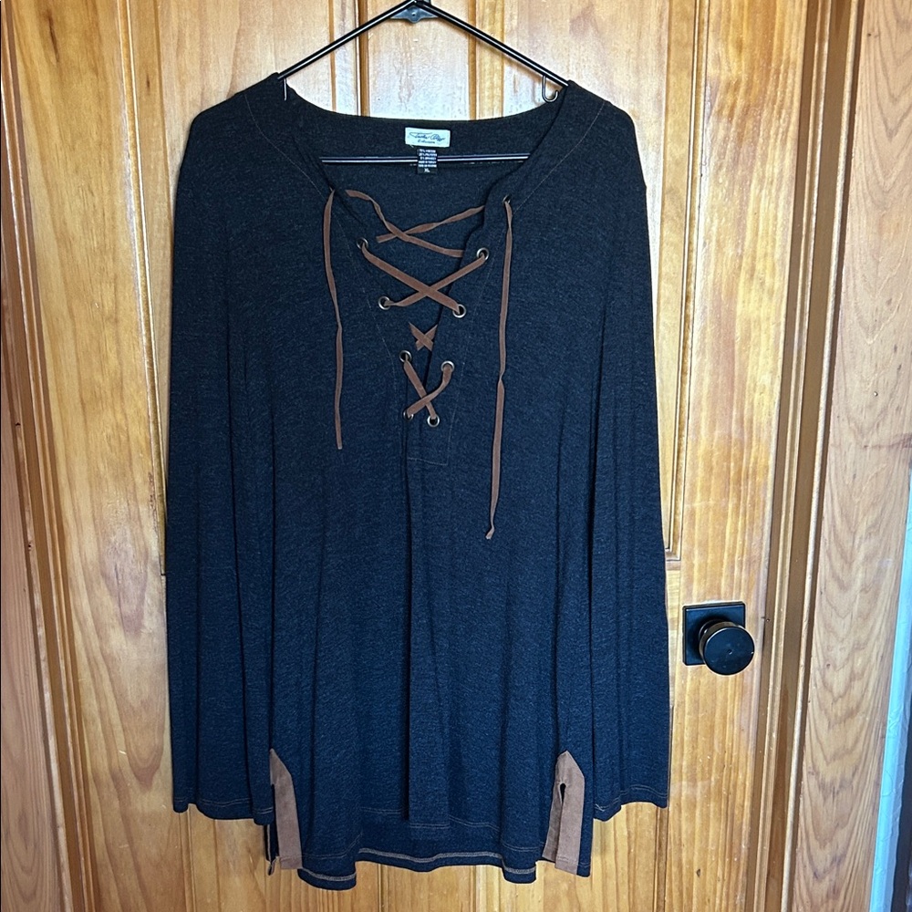Tasha Polizzi Black and Brown Lace-Up Tunic